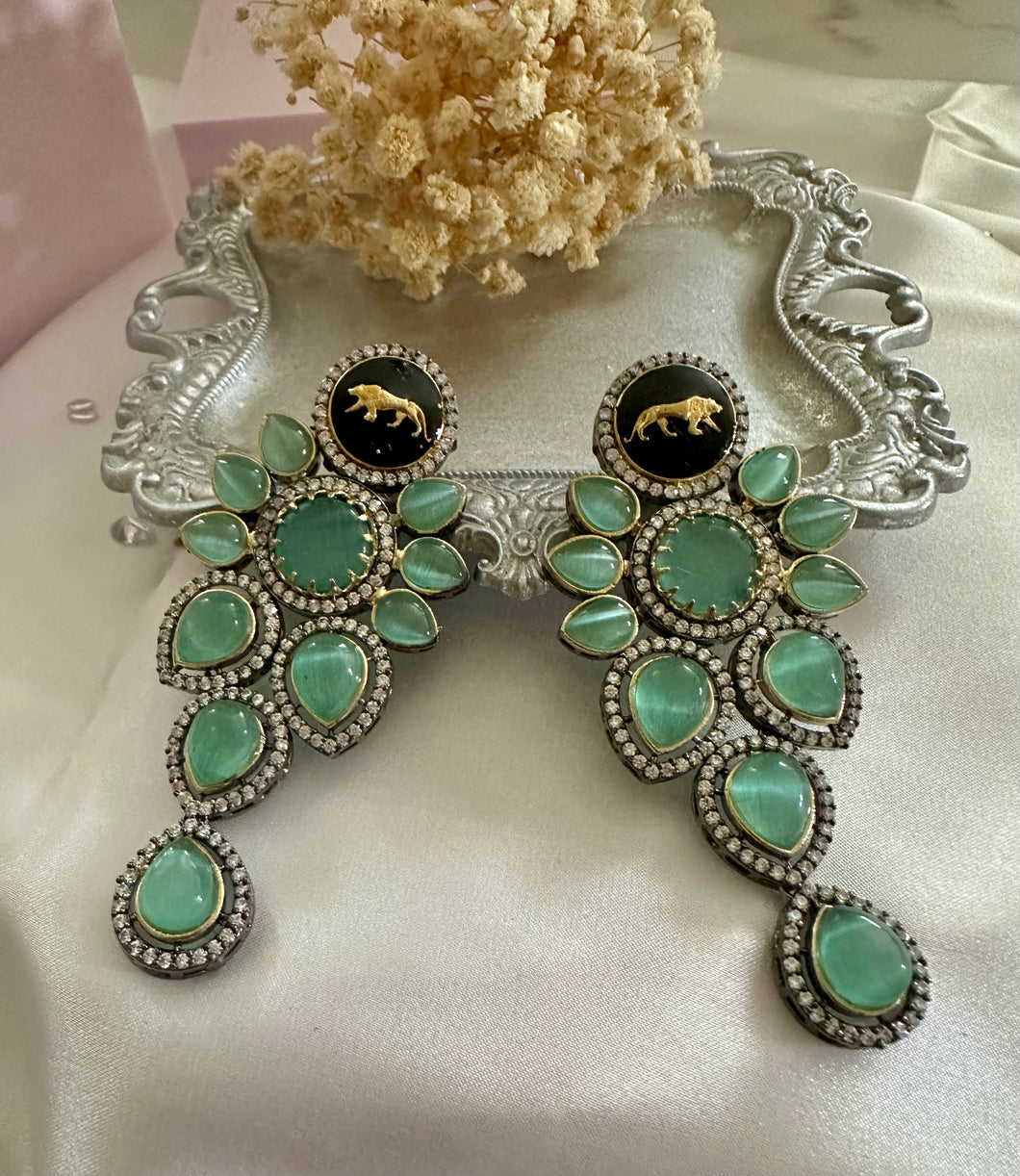 Sea-green sabya inspired earrings