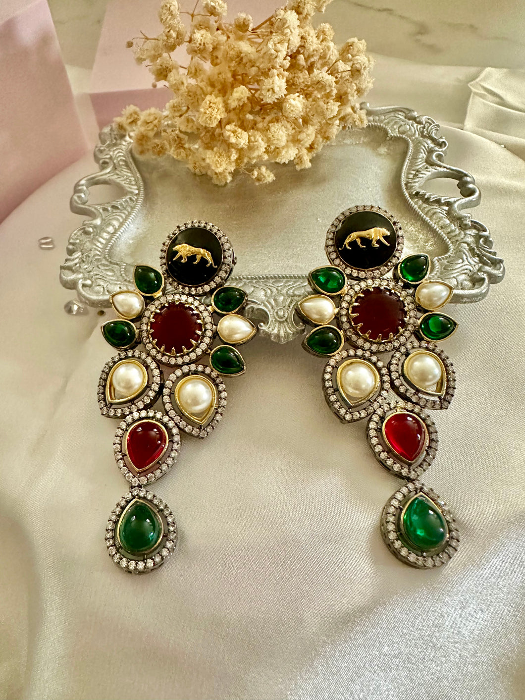 Ruby/emerald sabya inspired earrings