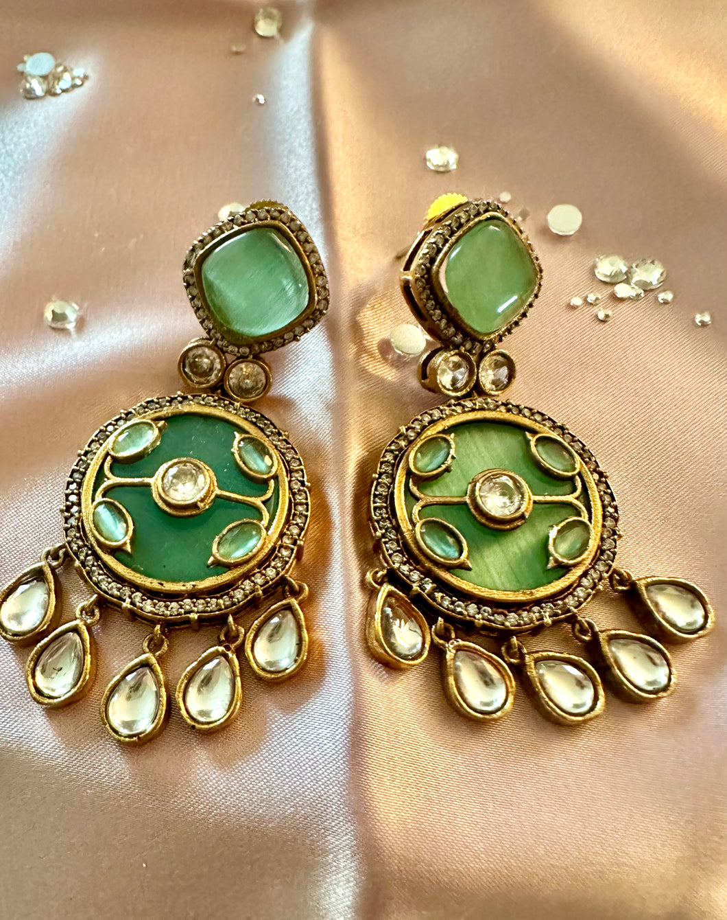 Sea- green kundan earrings