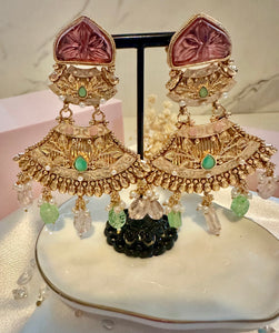 Pink/green stone earrings