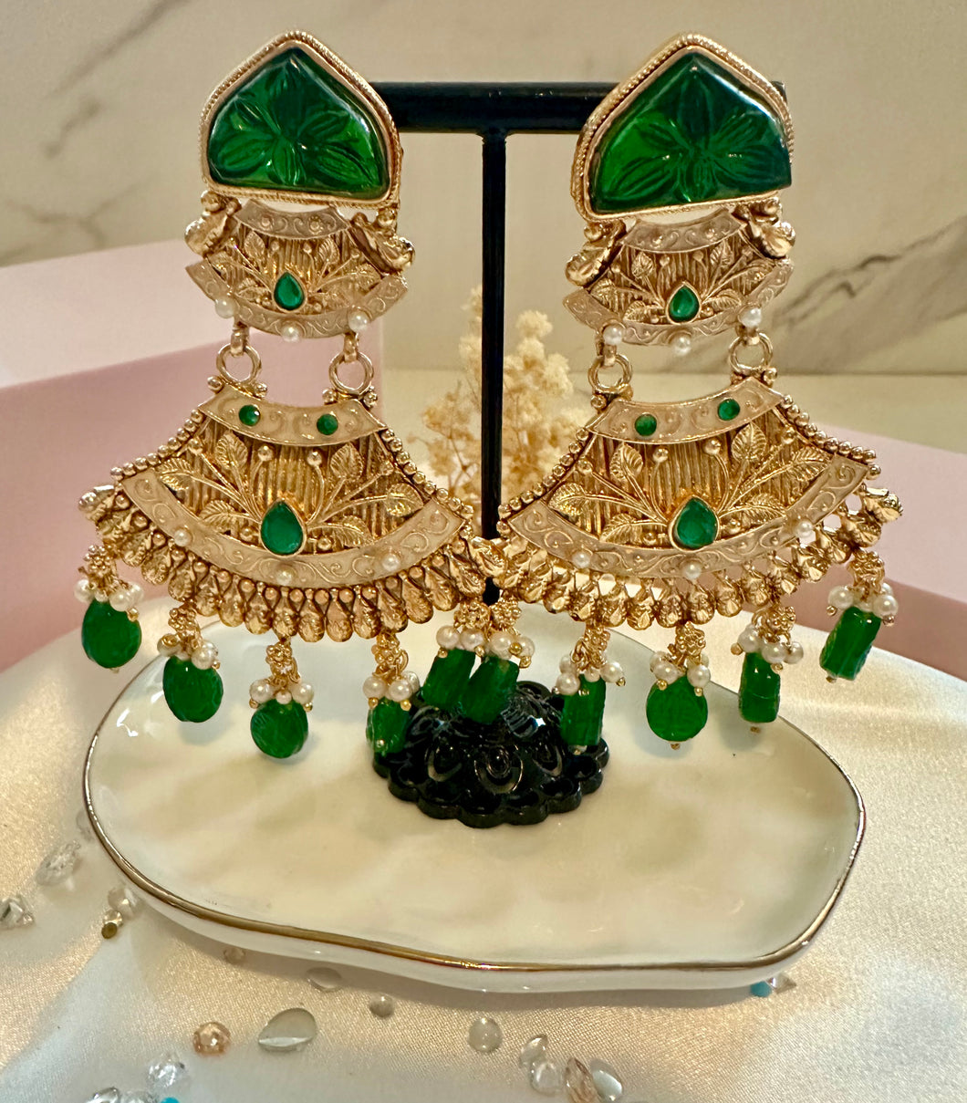 Emerald green stone earrings