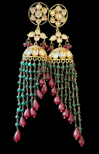 Ruby emerald Polki tassel earrings