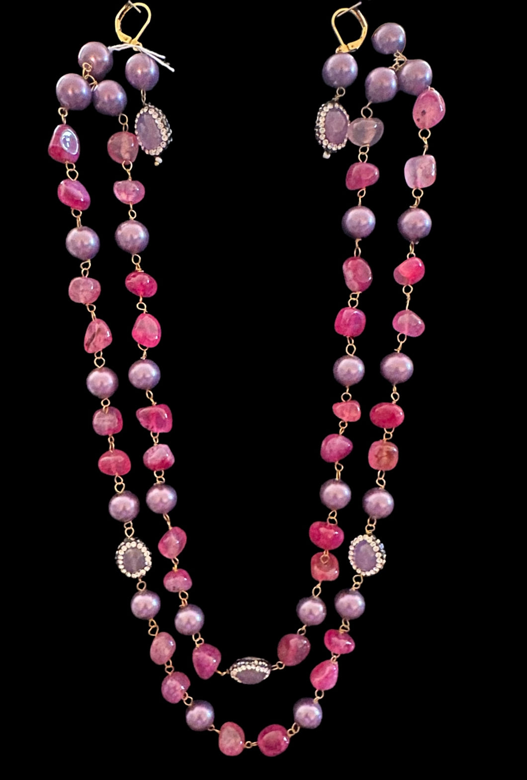 Fuchsia/purple bead necklace set