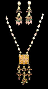 Pink kundan long necklace set