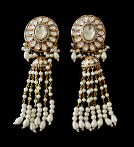White pearl kundan tassel earrings