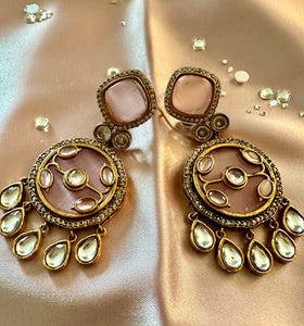 Pink kundan earrings