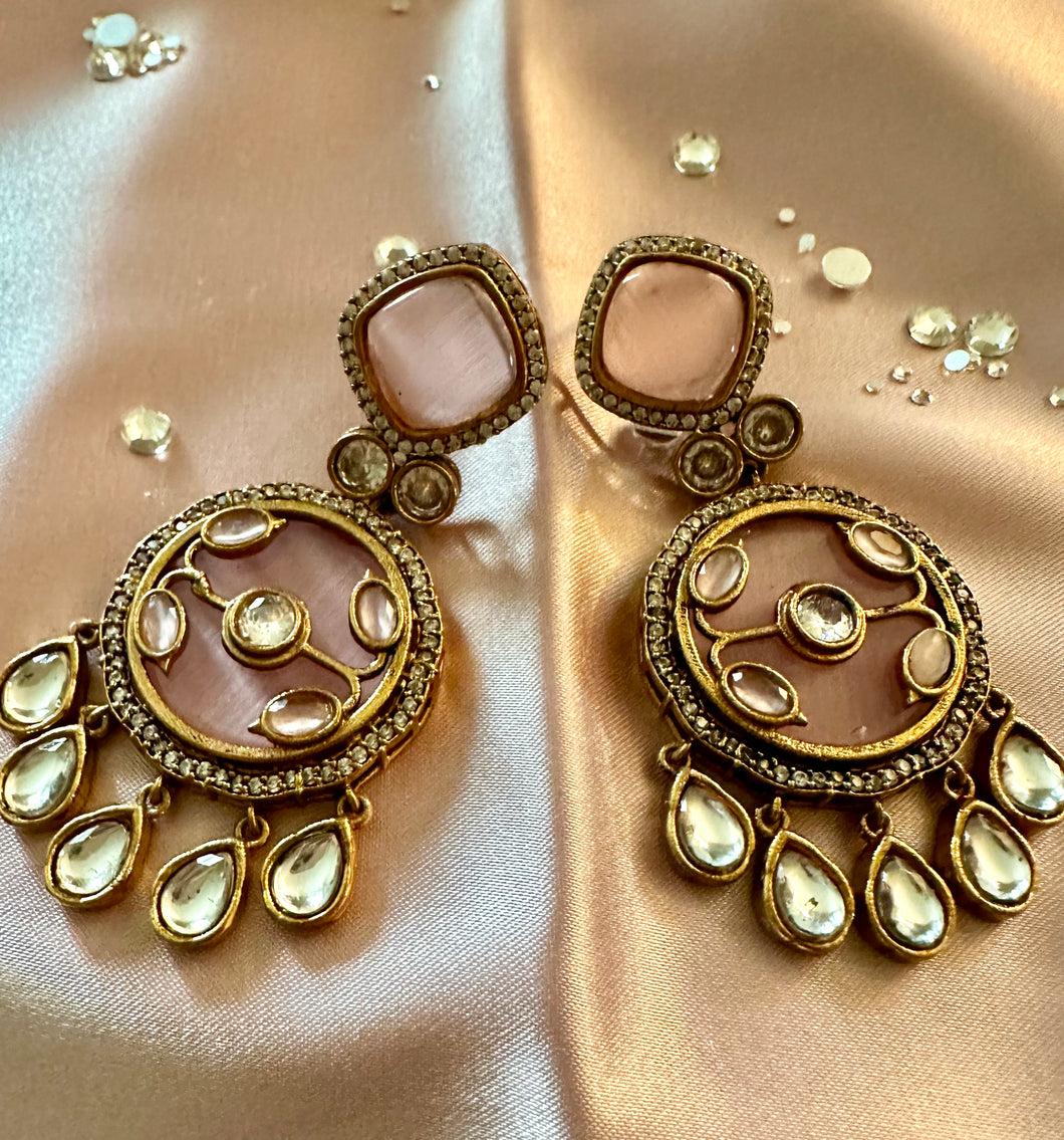 Pink kundan earrings