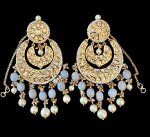 Grey beads kundan earrings