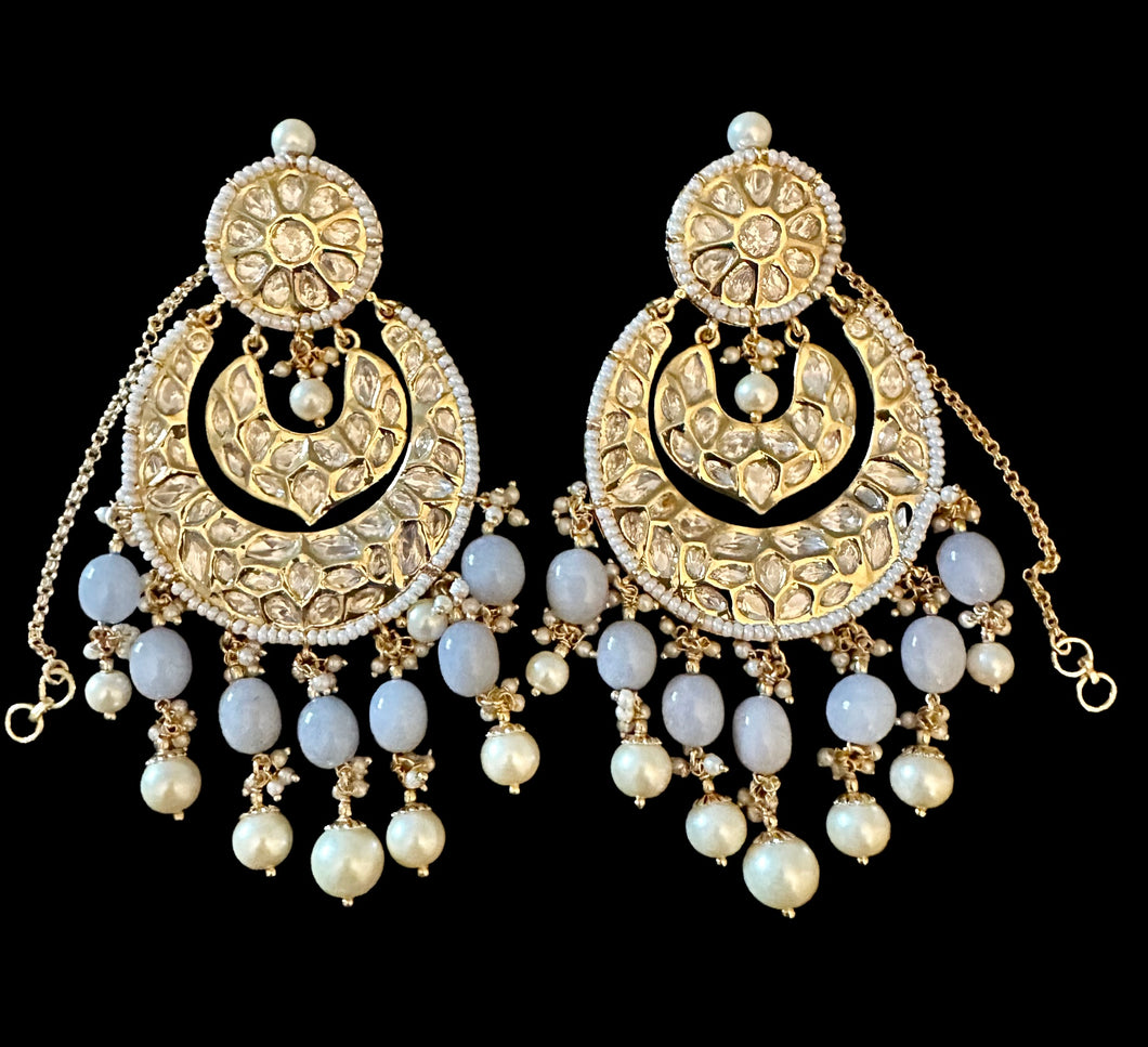 Grey beads kundan earrings