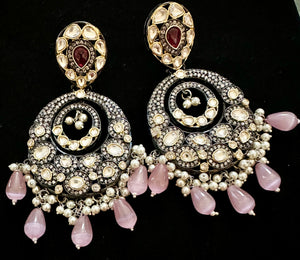 Pink Victorian style kundan earrings