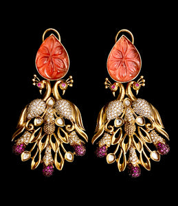 Ruby peacock earrings