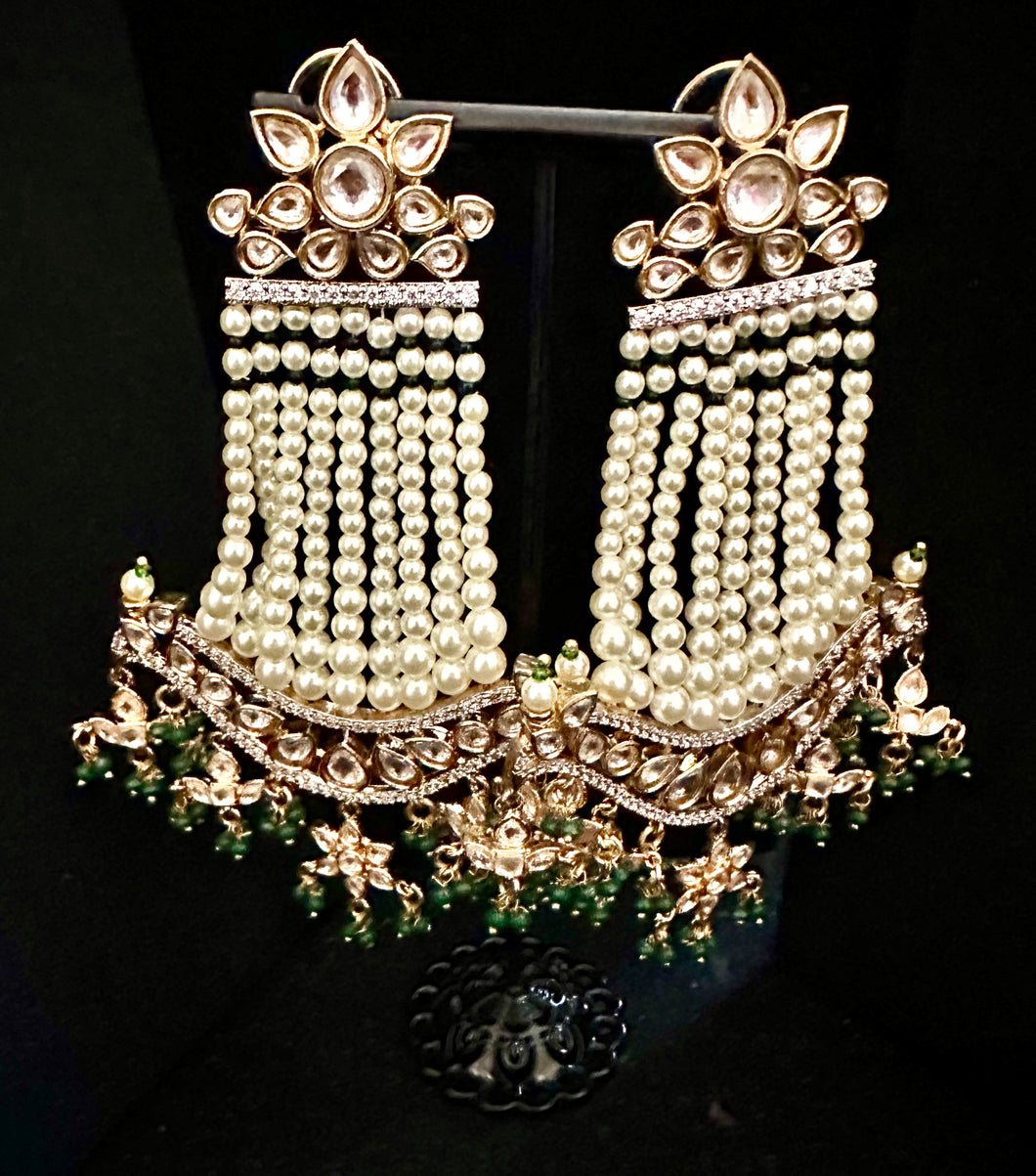 Emerald green kundan pearl earrings
