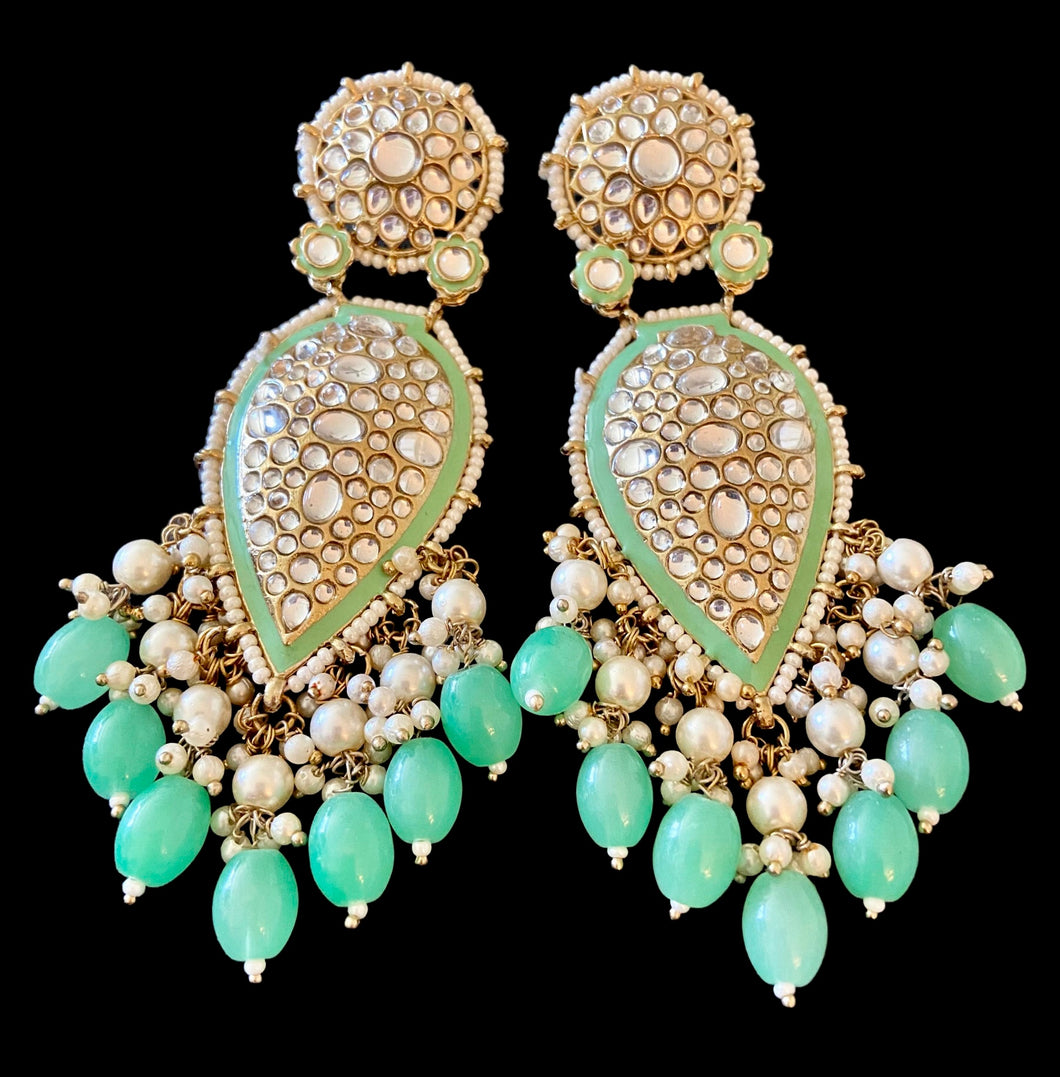 Mint green kundan earrings