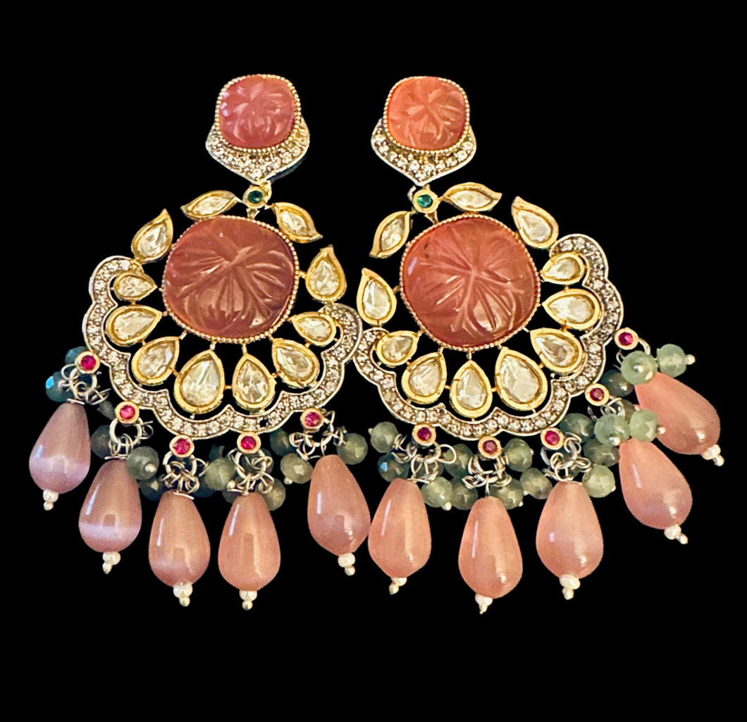 Pink pacchi kundan earrings