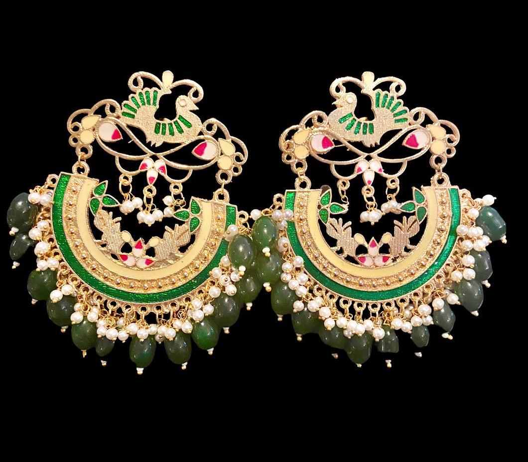 Emerald green meenakari earrings