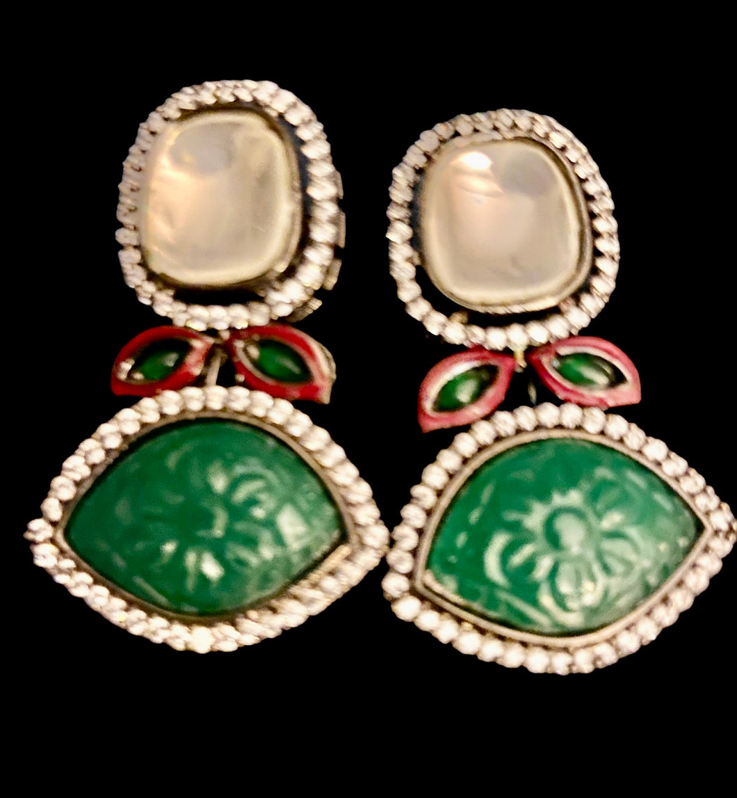 Emerald green Polki earrings