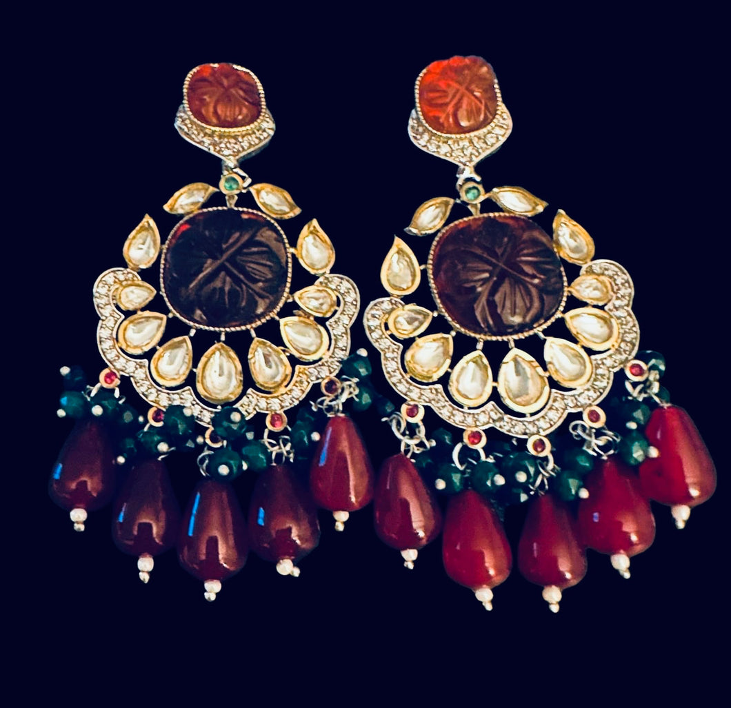 Maroon Paachi kundan earrings