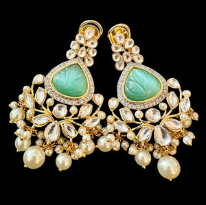 Mint green kundan earrings