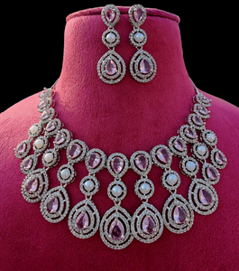 Pink stone ad necklace set