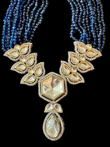 Navy blue crystal beads Polki set