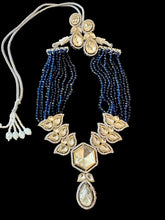 Load image into Gallery viewer, Navy blue crystal beads Polki set
