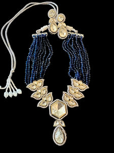 Navy blue crystal beads Polki set
