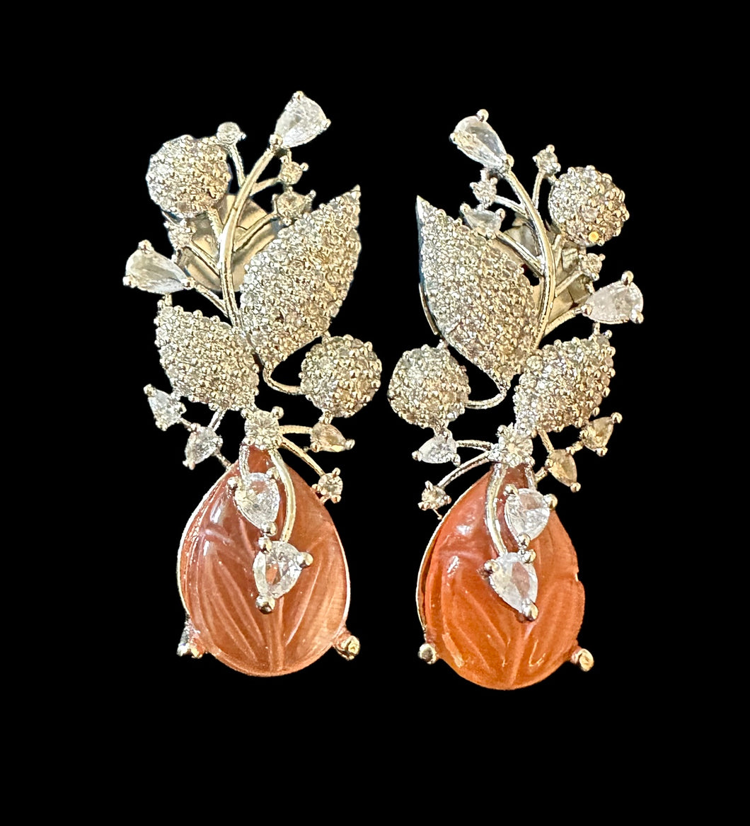 Peachish orange diamente earrings