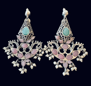 Pink/blue  German silver earrings