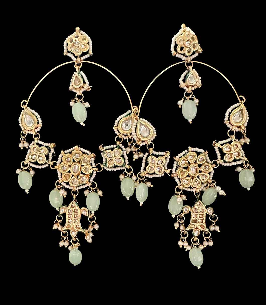 Sea-green kundan earrings
