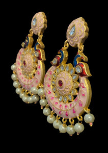 Pink peacock earrings