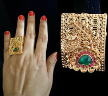 Load image into Gallery viewer, Emerald green gold finish ring
