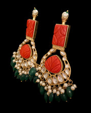 Load image into Gallery viewer, Red/ green kundan earrings
