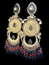 Load image into Gallery viewer, Navy blue German silver earrings
