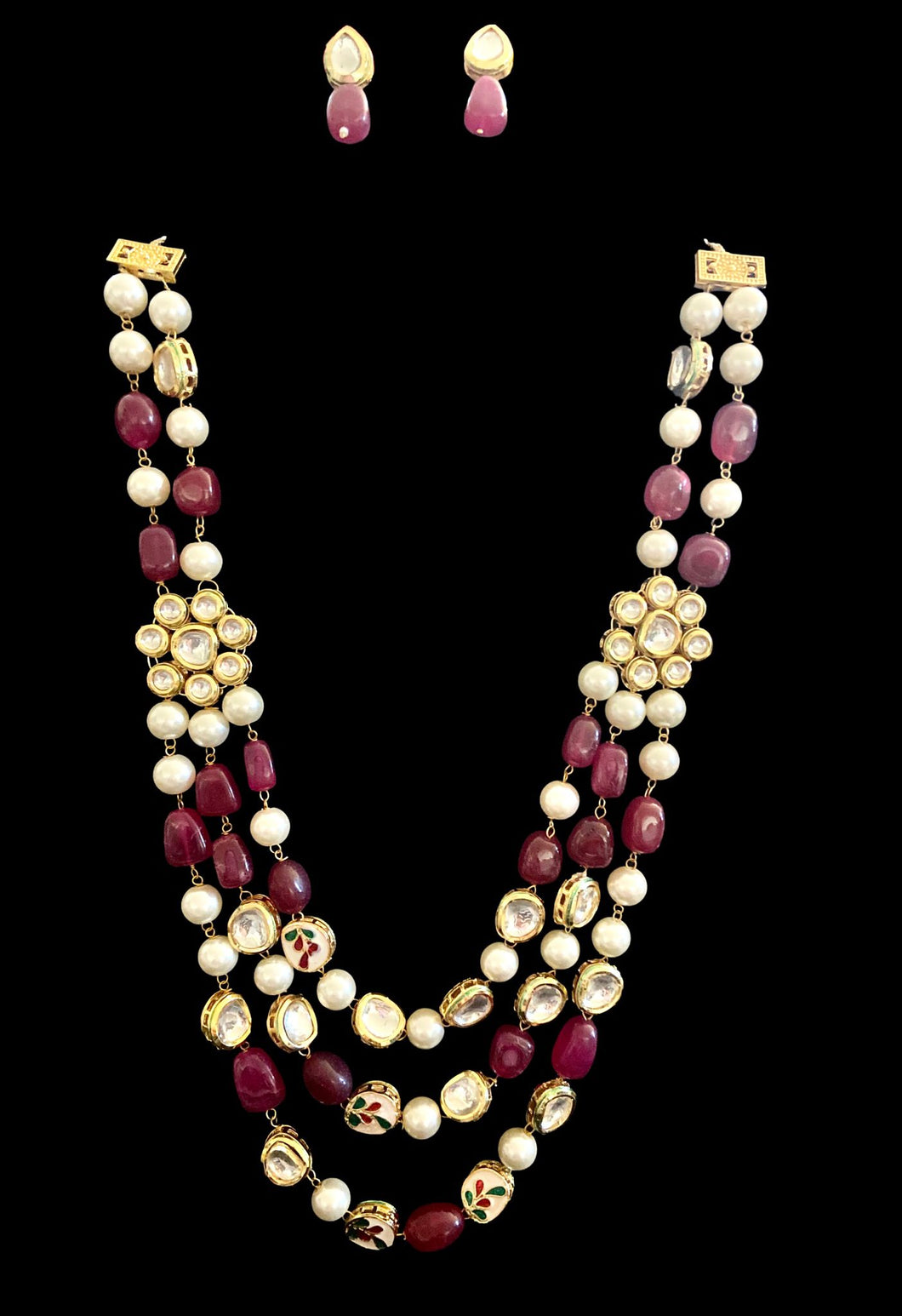 Ruby/pearl necklace set