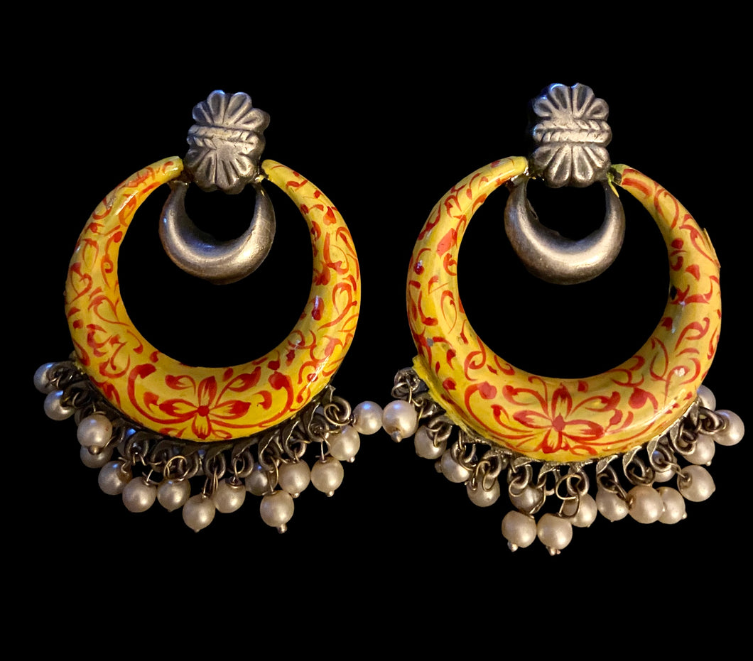 Yellow meenakari earrings