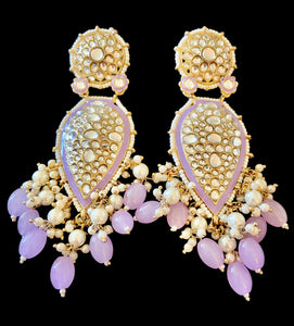 Lavender kundan earrings