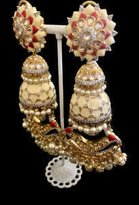 Ivory/red jhumka earrings
