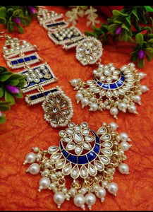 Navy blue kundan earrings