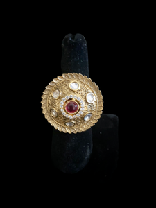 Round shaped ruby kundan ring