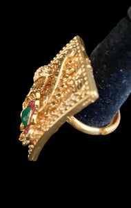 Emerald green gold finish ring