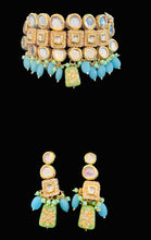 Load image into Gallery viewer, Turquoise/green polki choker set
