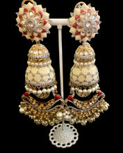 Load image into Gallery viewer, Ivory/red jhumka earrings
