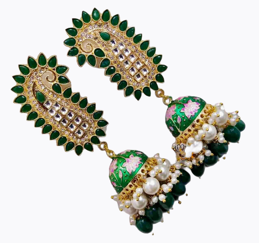 Emerald green jhumka earrings