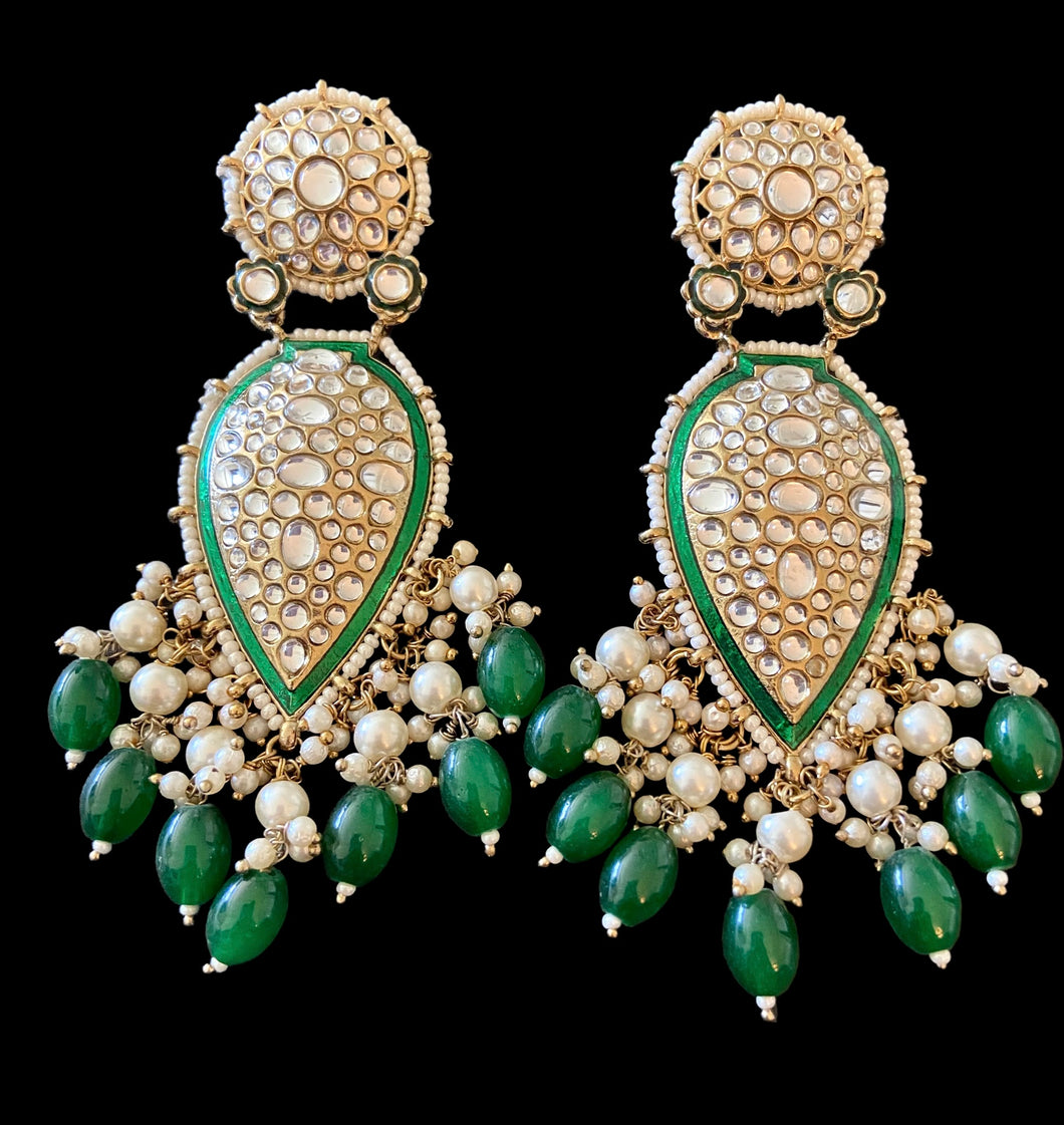 Emerald green kundan earrings
