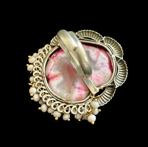 Pink stone oxidized ring