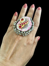 Load image into Gallery viewer, Pink stone oxidized ring
