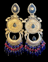 Load image into Gallery viewer, Navy blue German silver earrings
