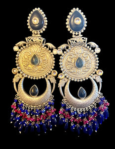 Navy blue German silver earrings