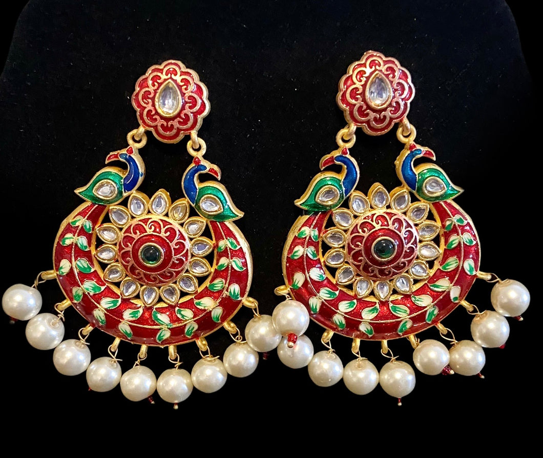 Red peacock earrings