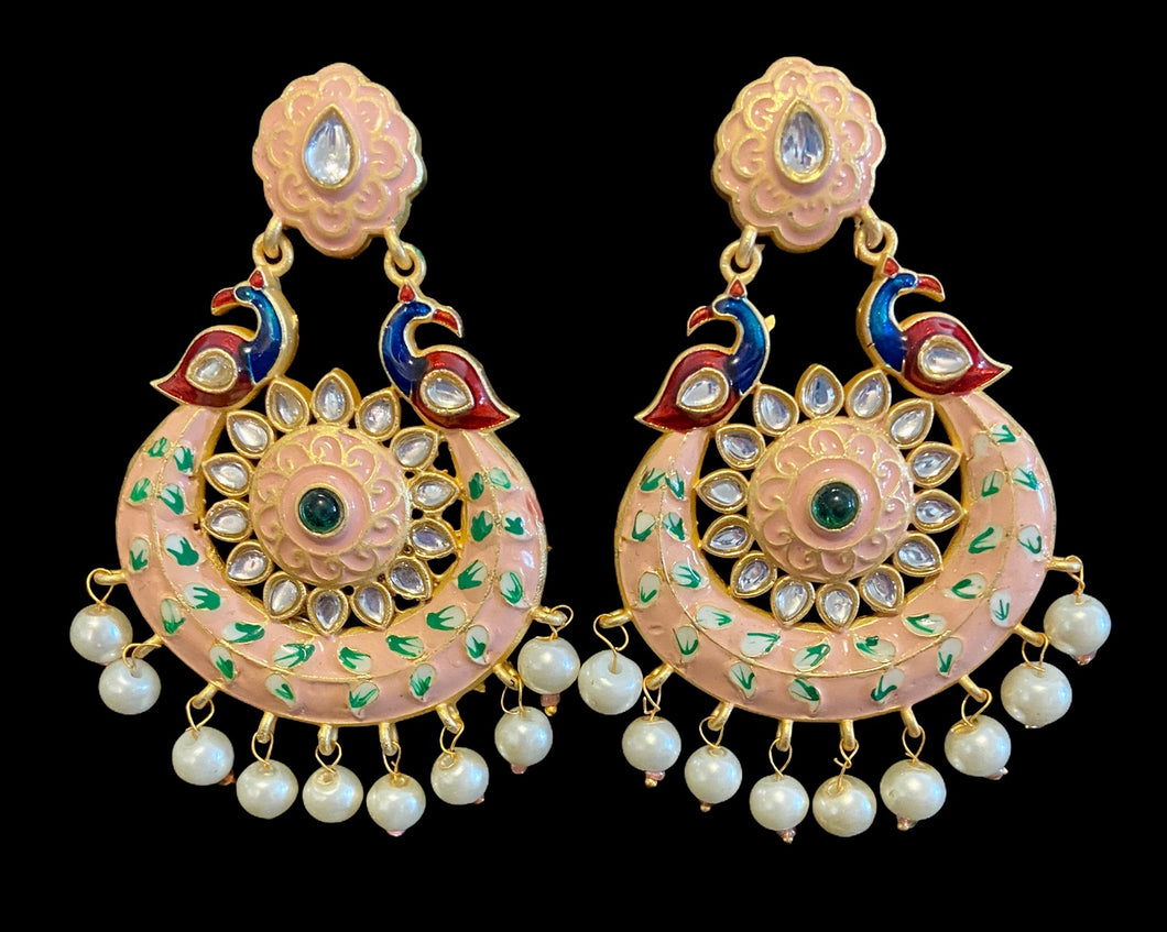Peach peacock earrings